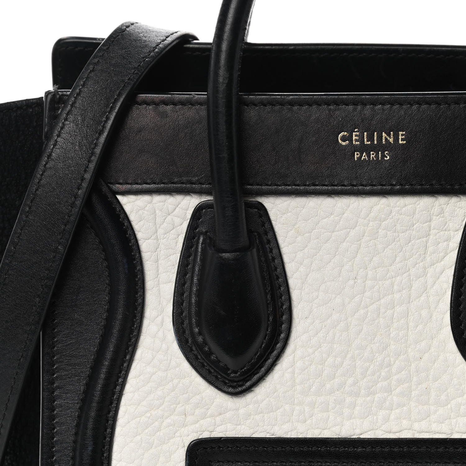 Celine Bullhide Calfskin Nubuck Bi-Color Nano Luggage Black White 10 of 12