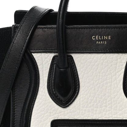 Celine Bullhide Calfskin Nubuck Bi-Color Nano Luggage Black White 10 of 12