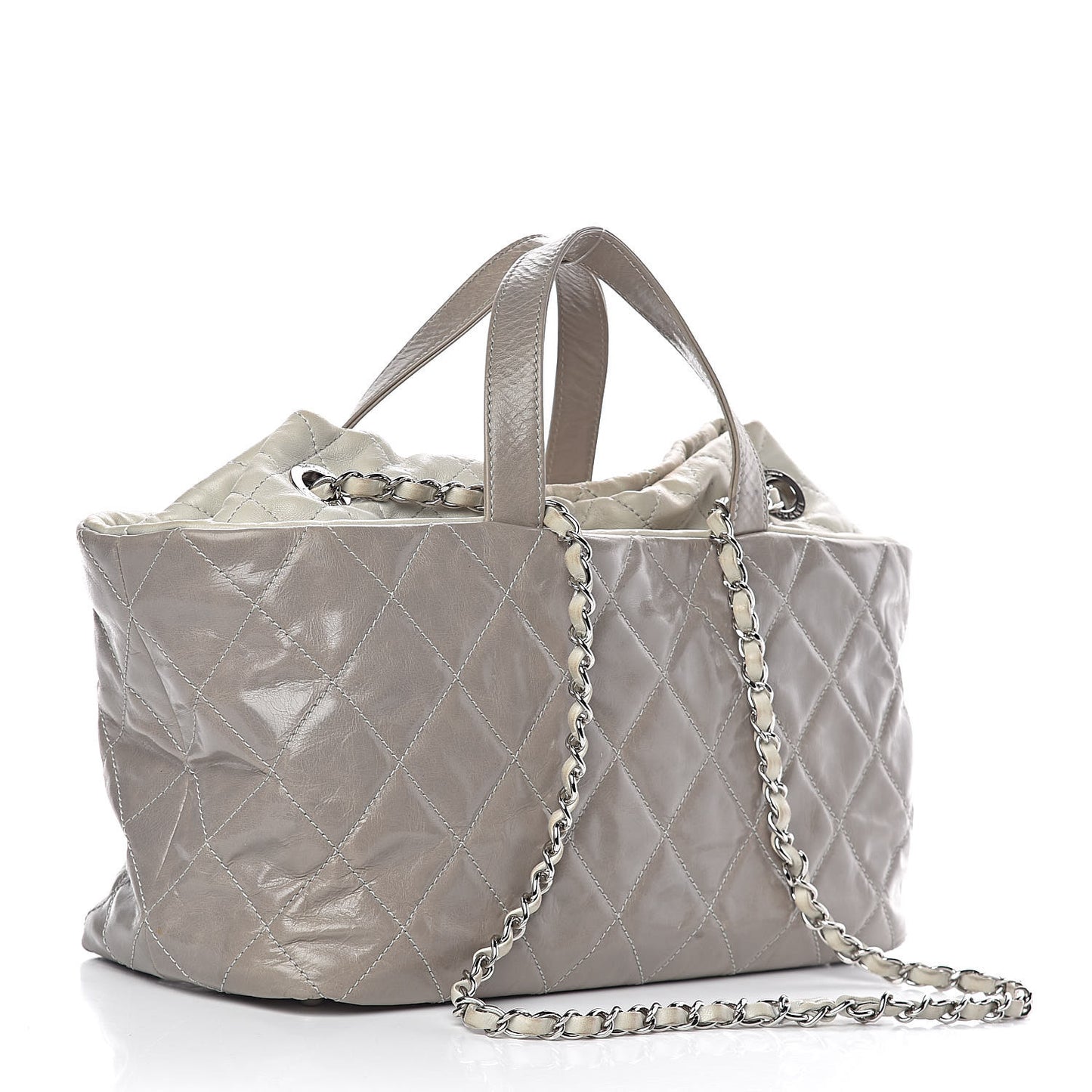 Glazed Calfskin Quilted Tote Grey