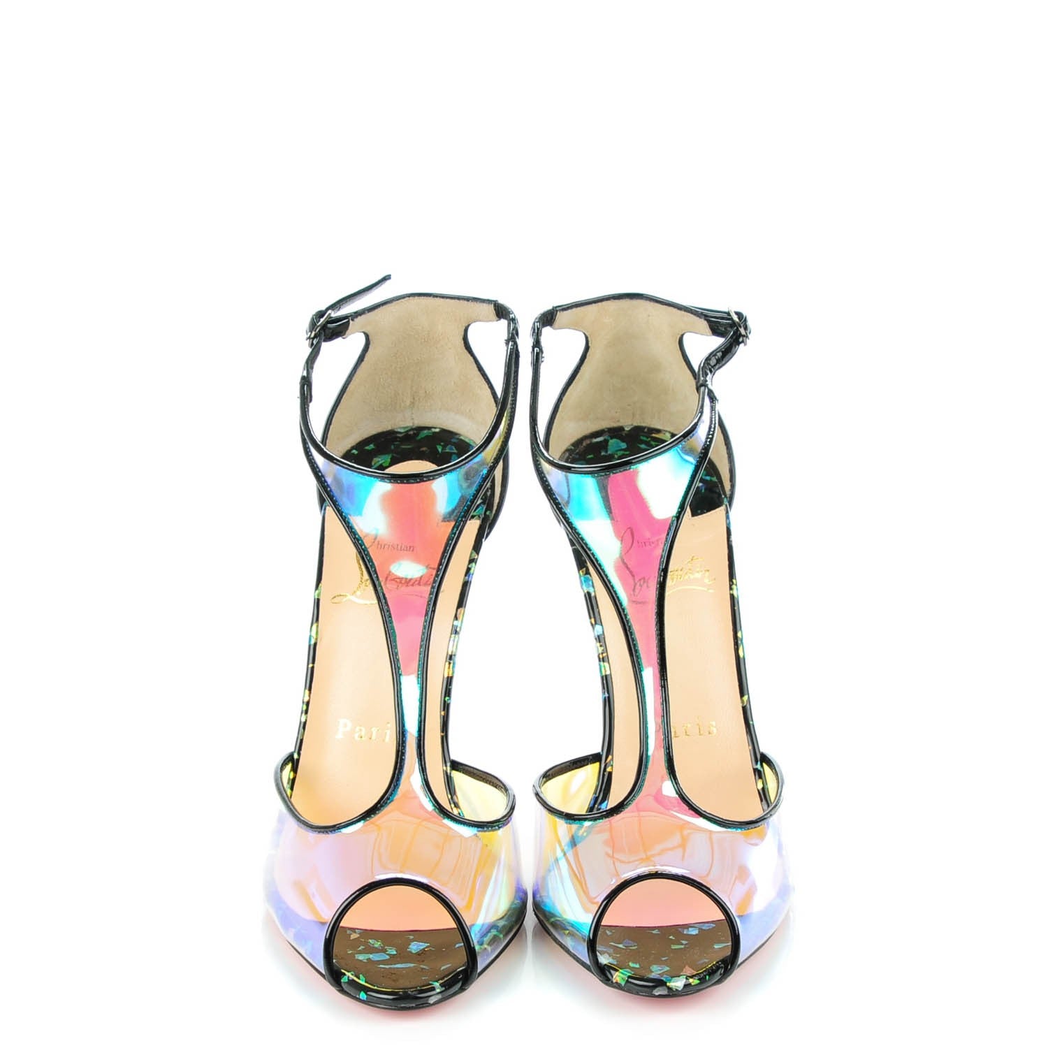 Christian Louboutin Disco Hologram PVC Patent Tiny 100 T-Strap Pumps 36 Black Multicolor 2 of 9