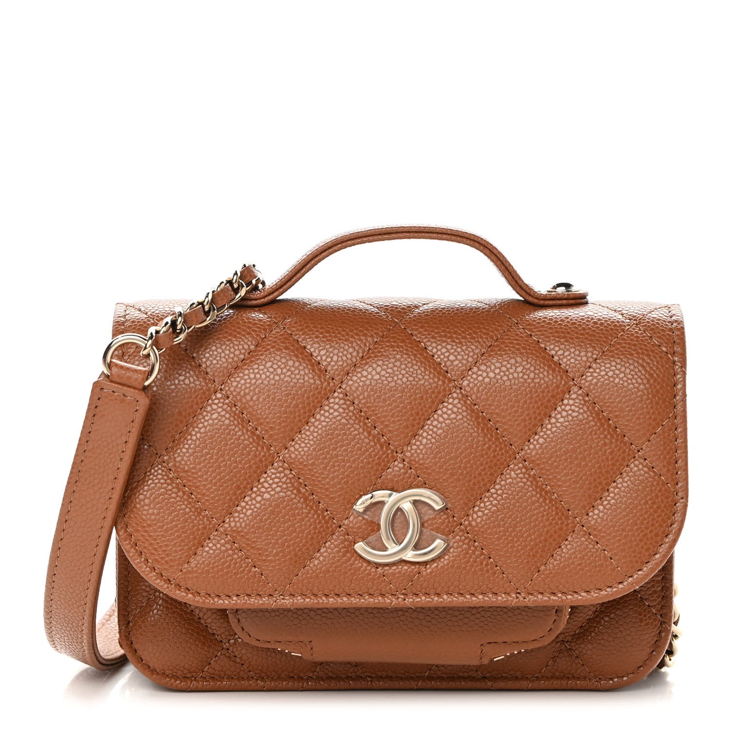 Caviar Quilted Business Affinity Clutch With Chain Flap Camel