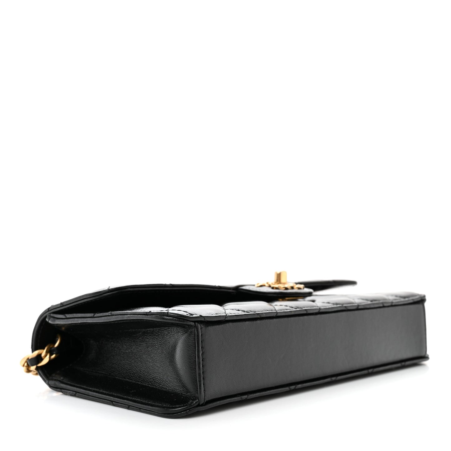 Shiny Lambskin Quilted Flap Clutch Bag Black