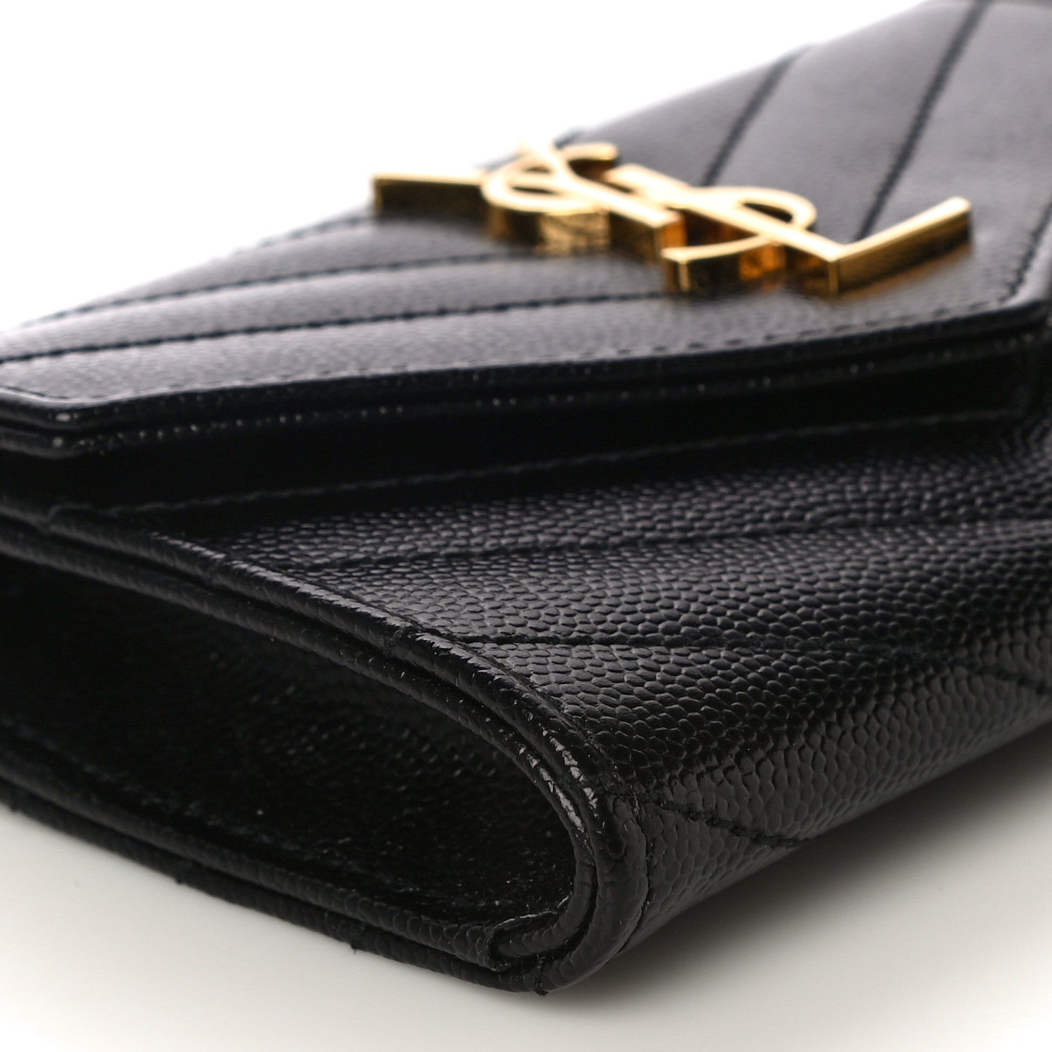 Saint Laurent Grain De Poudre Matelasse Chevron Small Monogram Envelope Wallet Black 9 of 11