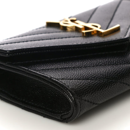 Saint Laurent Grain De Poudre Matelasse Chevron Small Monogram Envelope Wallet Black 9 of 11