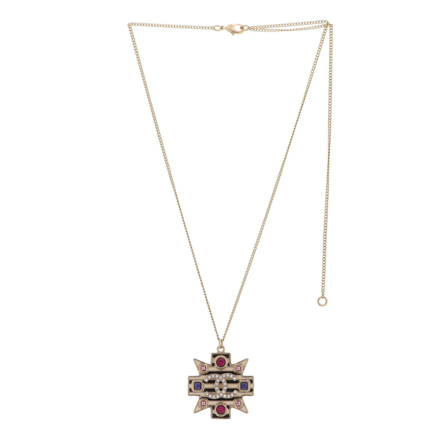 Crystal Enamel Stripe CC Pendant Necklace Gold Multicolor