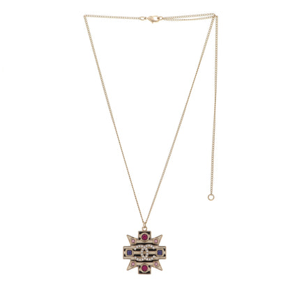 Chanel Crystal Enamel Stripe CC Pendant Necklace Gold Multicolor 3 of 6