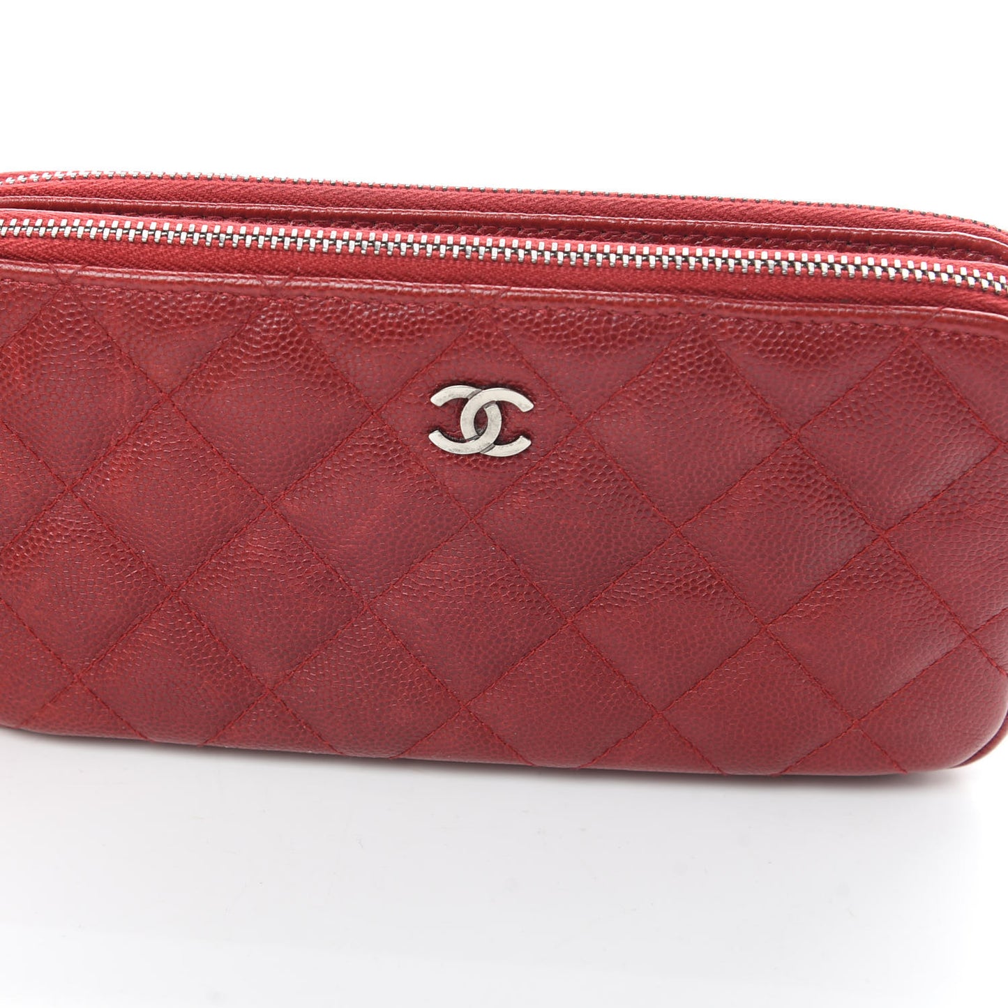 Caviar Quilted Small Clutch With Chain Red