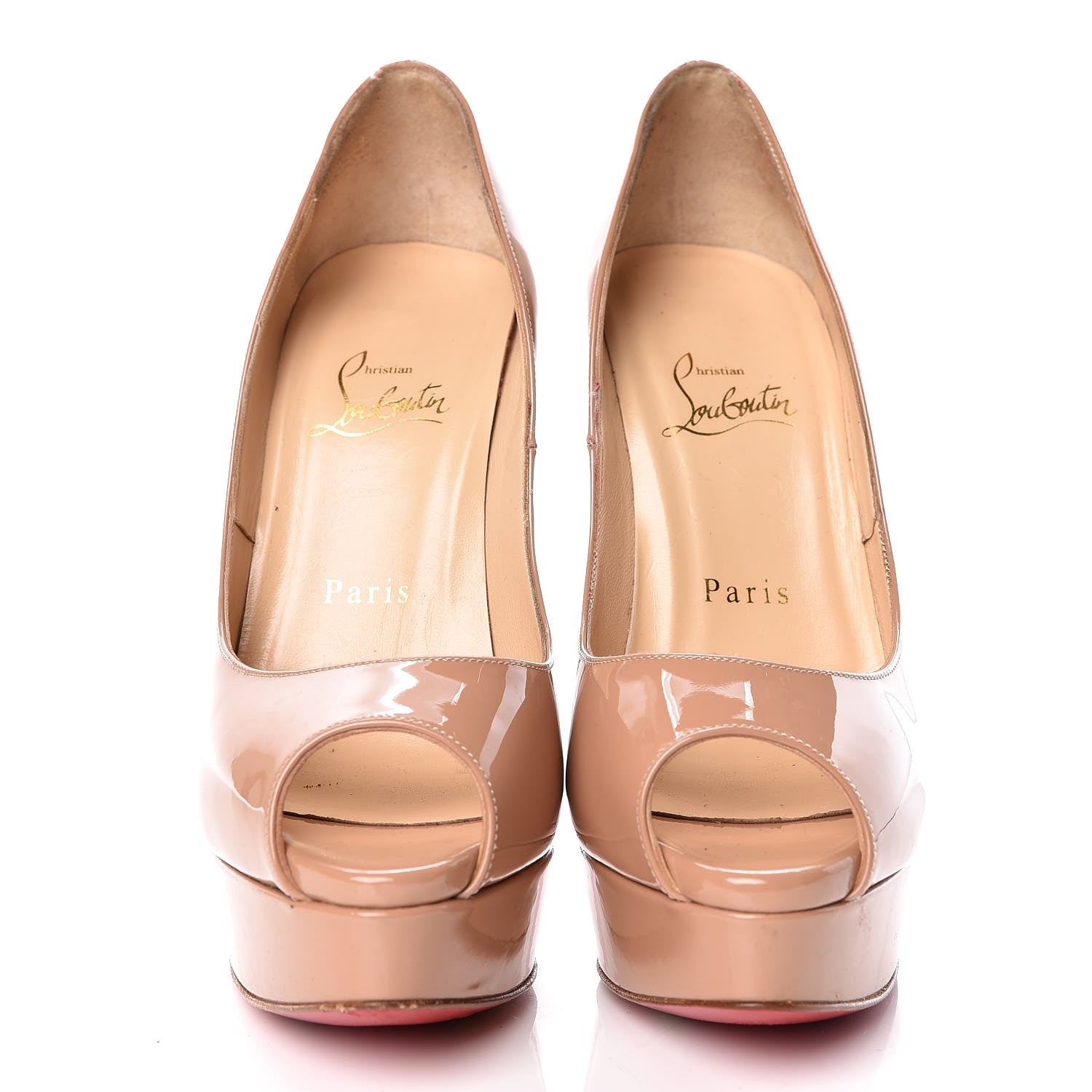 Christian Louboutin Patent Lady Peep 150 Pumps 37 Nude 2 of 17
