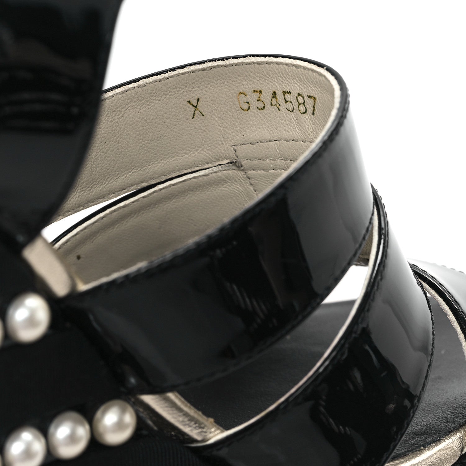 Chanel Patent Calfskin Grosgrain Pearl CC Wedge Sandals 38.5 Black 8 of 10