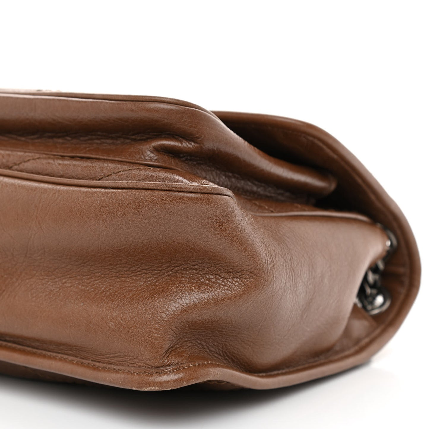 Crinkled Calfskin Matelasse Monogram Medium Niki Chain Satchel Tan Brown