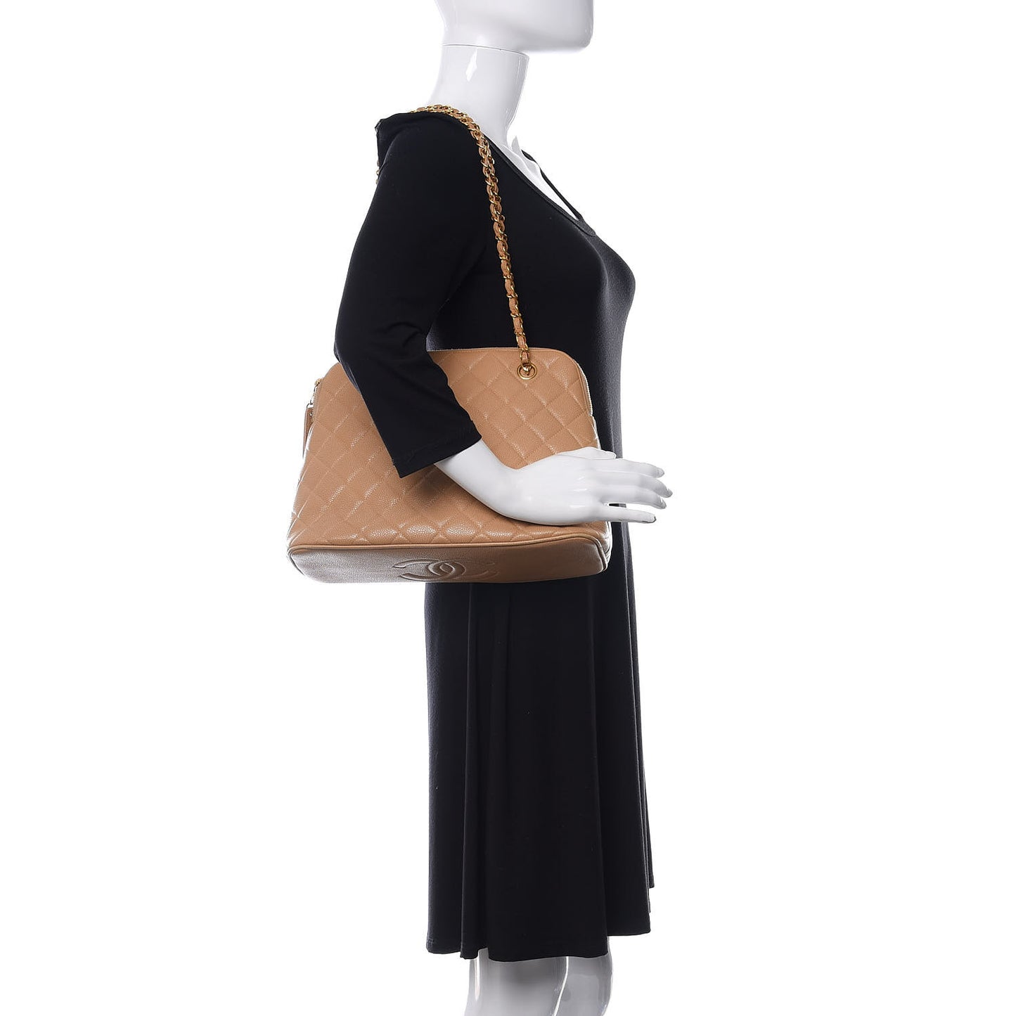 Caviar Quilted CC Tote Beige