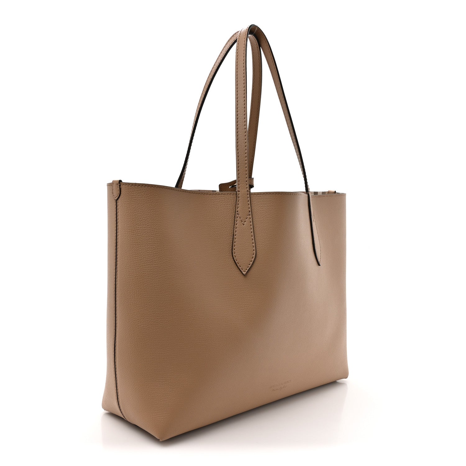 Burberry Grainy Calfskin Haymarket Check Medium Reversible Tote Camel 5 of 21