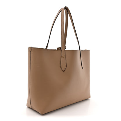 Burberry Grainy Calfskin Haymarket Check Medium Reversible Tote Camel 5 of 21