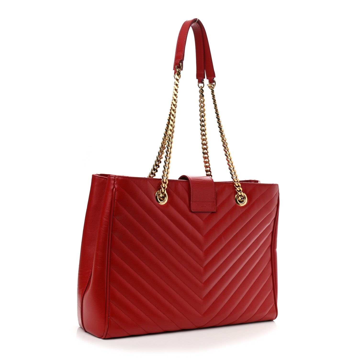 Saint Laurent Grain De Poudre Matelasse Chevron Monogram Shopping Bag Red 3 of 12