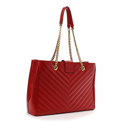 Saint Laurent Grain De Poudre Matelasse Chevron Monogram Shopping Bag Red 3 of 12