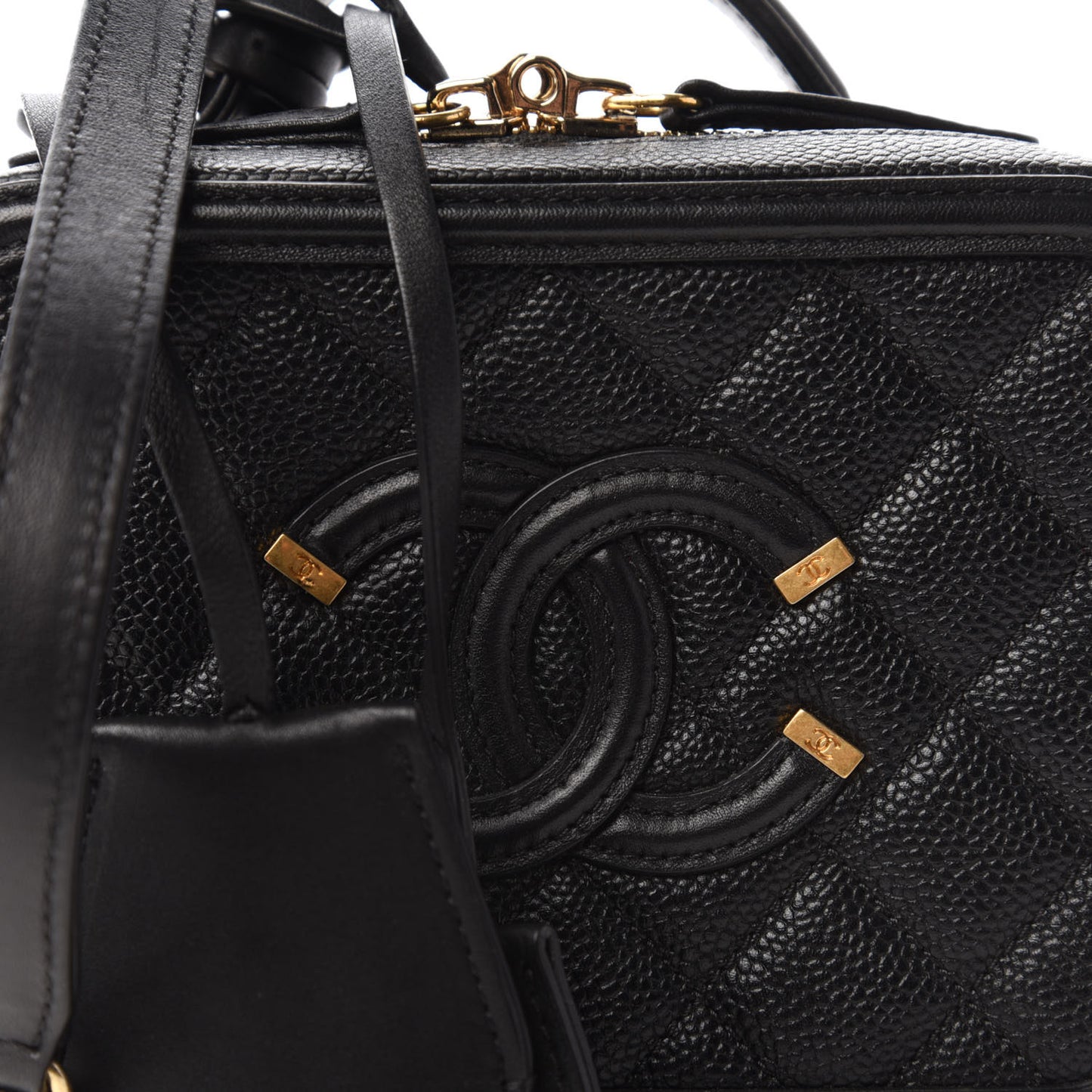 Caviar Quilted Small CC Filigree Vanity Case Black