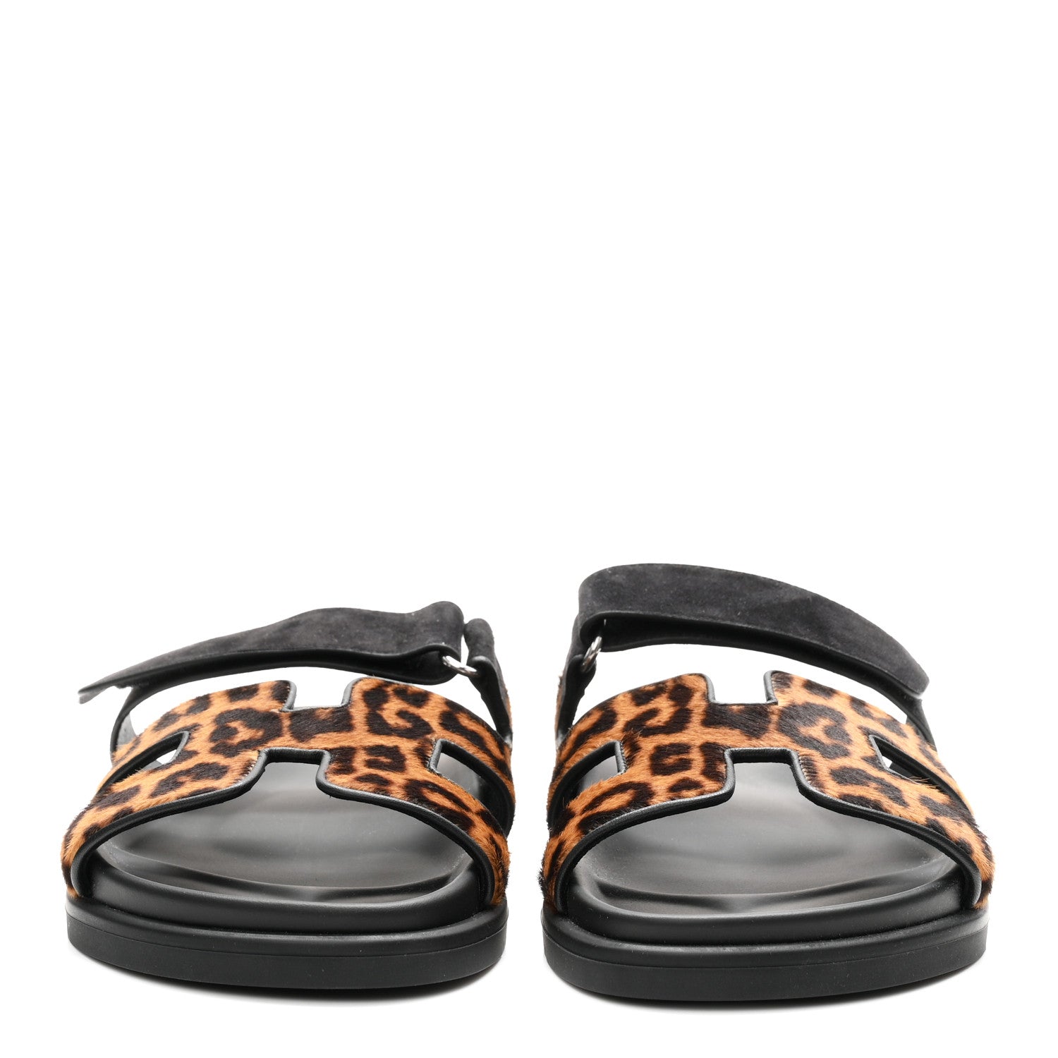 Hermes Moire Calfskin Suede Goatskin Womens Leopard Chypre Sandals 38 Gold Black 3 of 9