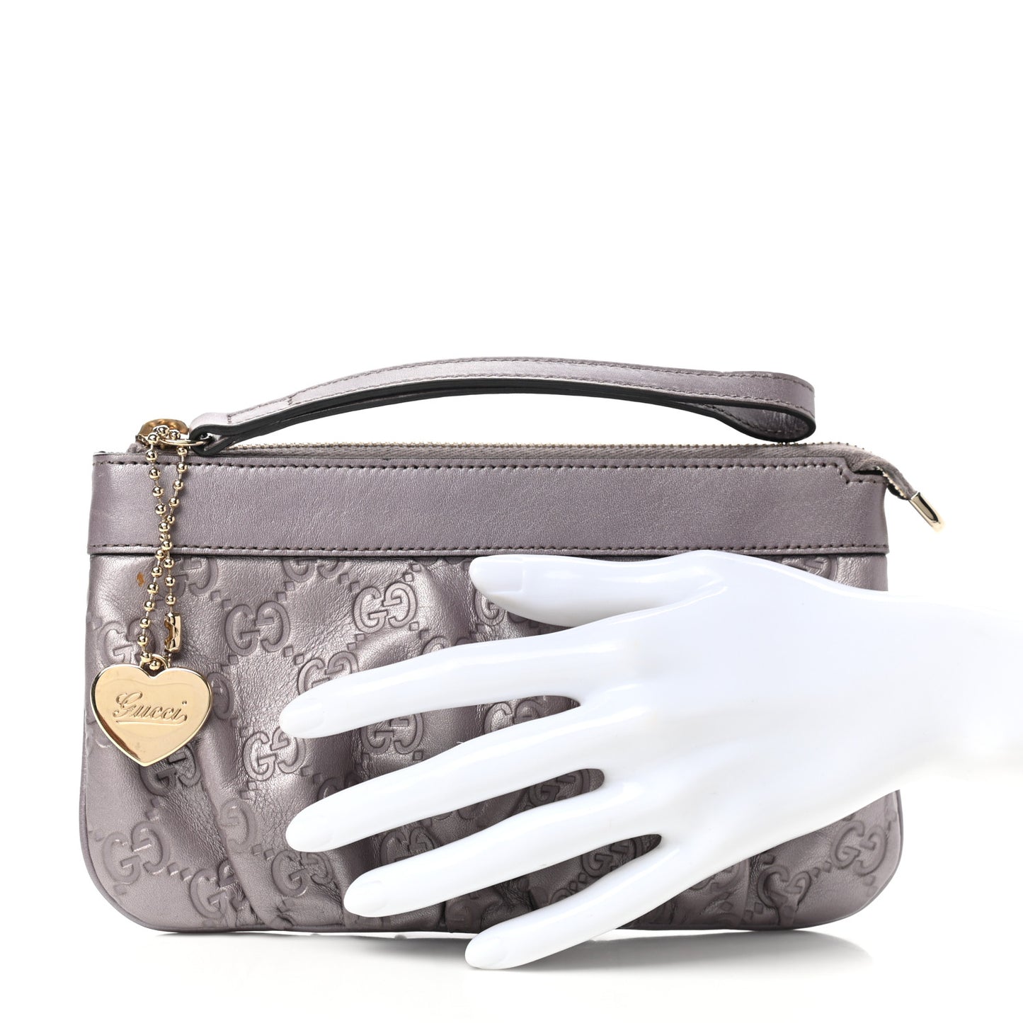 Metallic Soft Guccissima Heart Wristlet Senanque