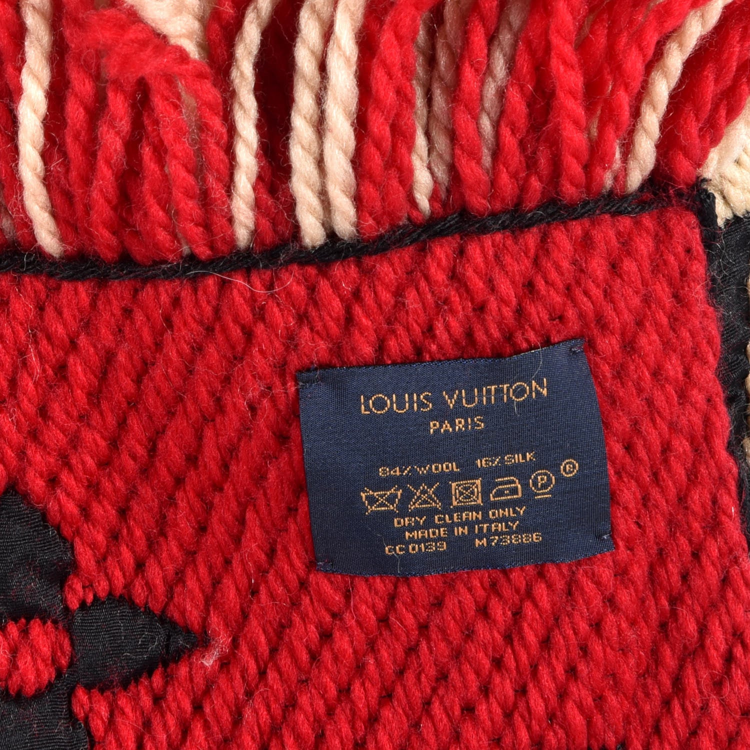 Louis Vuitton Wool Silk Logomania Duo Scarf Beige Red 3 of 3