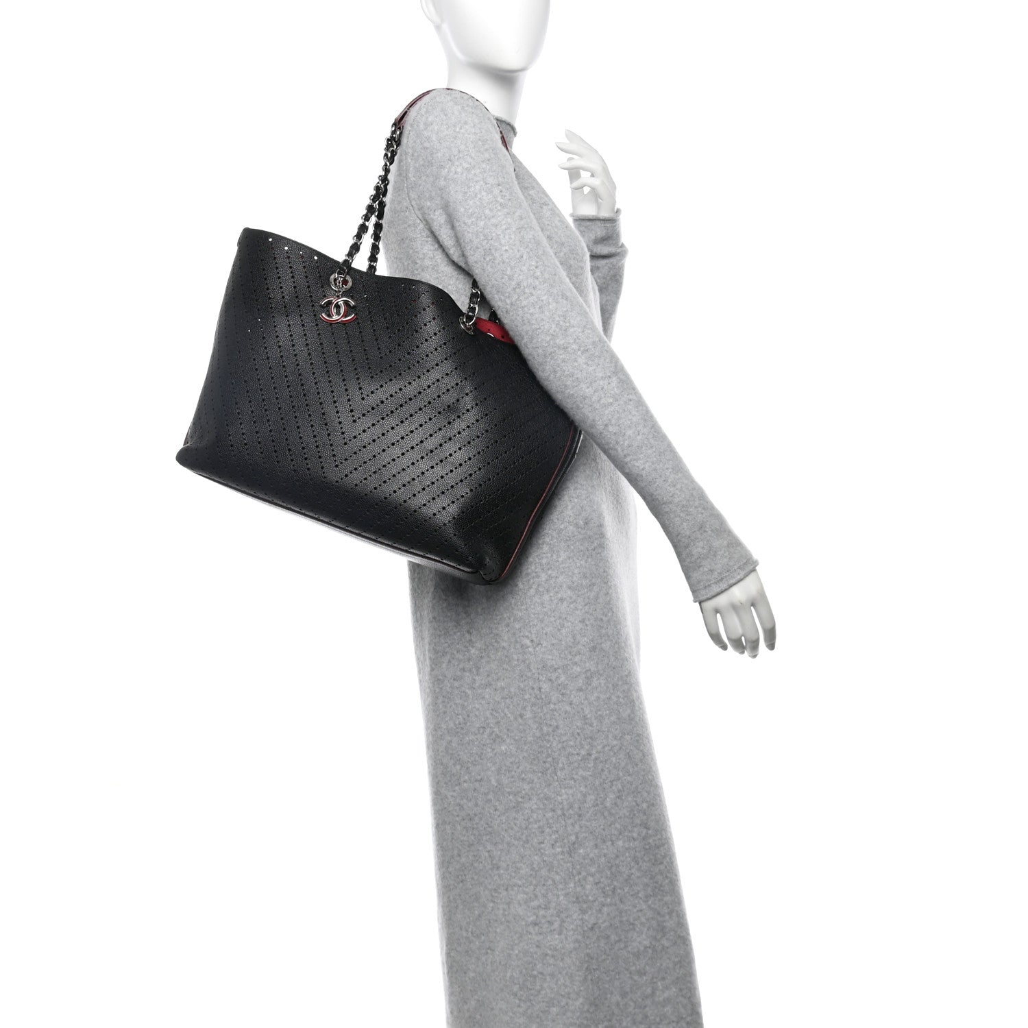 Chanel Perforated Grained Calfskin Large Shopping Tote Black 2 of 12