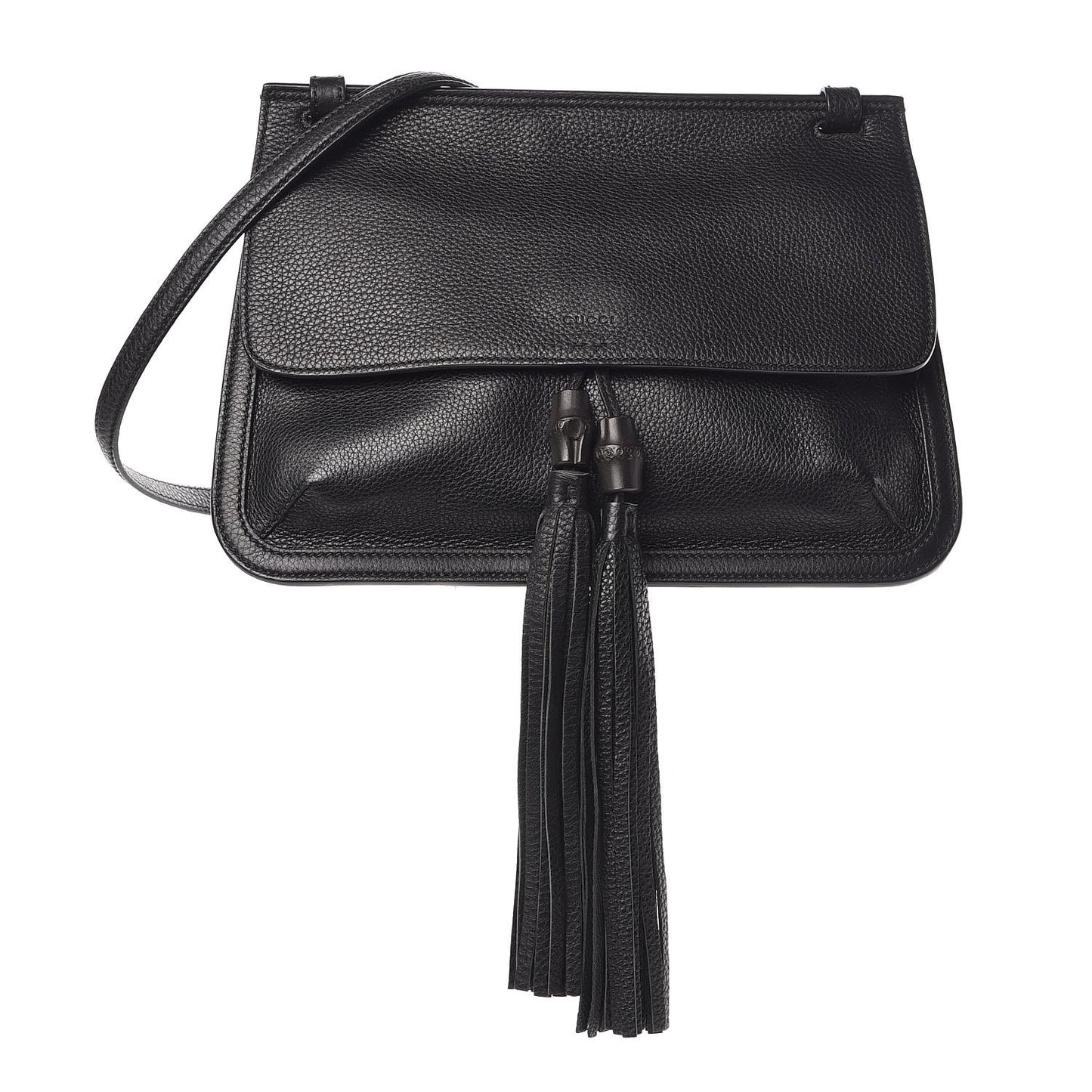 Pebbled Calfskin Medium Bamboo Daily Flap Shoulder Bag Black