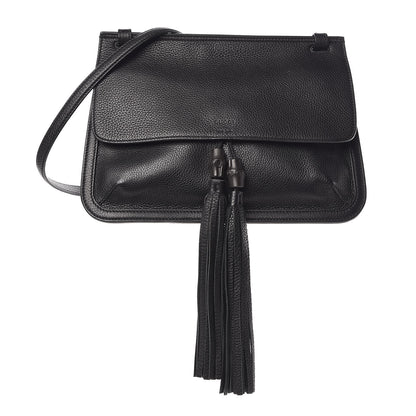 Gucci Pebbled Calfskin Medium Bamboo Daily Flap Shoulder Bag Black 1 of 11