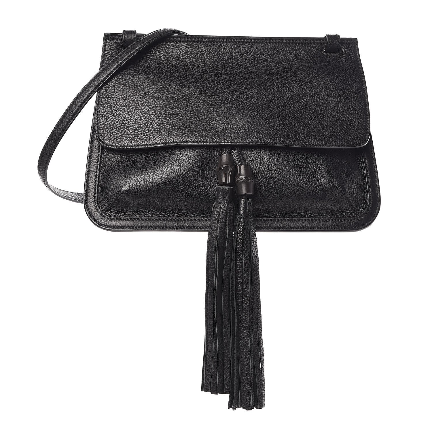 Gucci Pebbled Calfskin Medium Bamboo Daily Flap Shoulder Bag Black 1 of 11