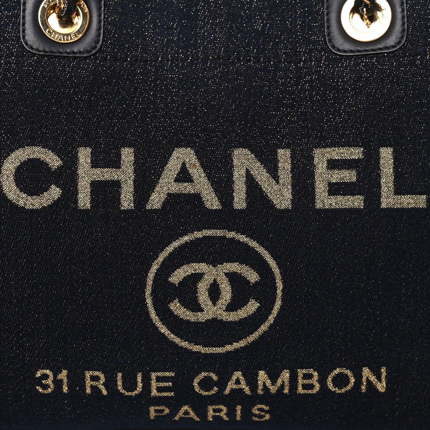 Lurex Canvas Small Deauville Tote Navy Blue Gold