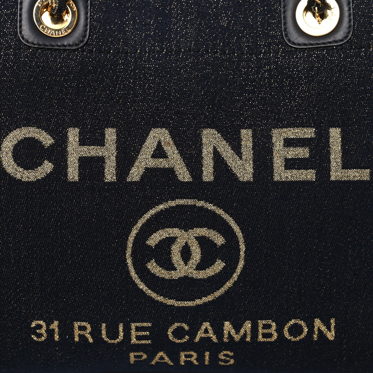 Chanel Lurex Canvas Small Deauville Tote Navy Blue Gold 8 of 12