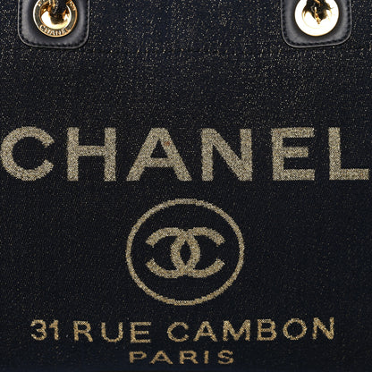 Chanel Lurex Canvas Small Deauville Tote Navy Blue Gold 8 of 12