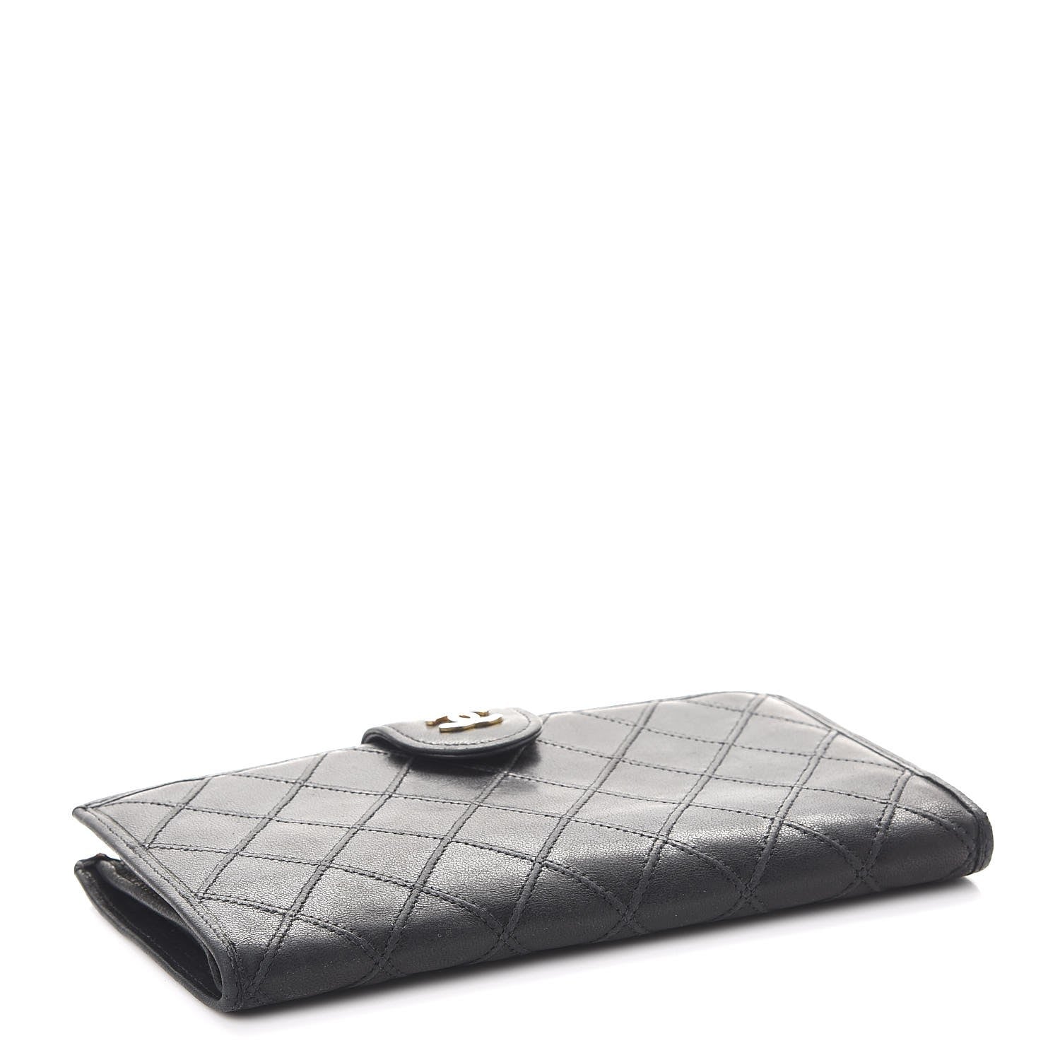 Chanel Lambskin Diamond Stitched French Wallet Black 4 of 13