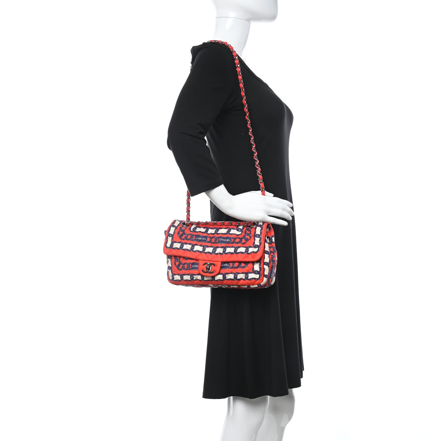 Silk Chain Printed Medium Single Flap Red