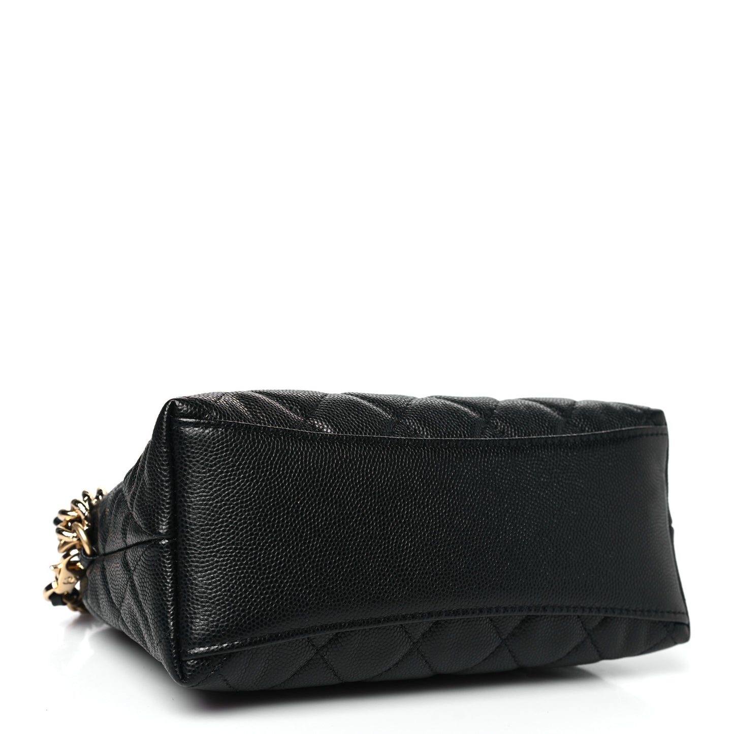 Shiny Caviar Quilted Bow Pouch Black