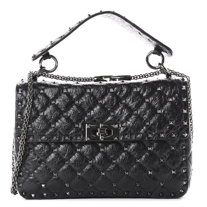 Valentino Garavani Craquele Nappa Medium Rockstud Spike Shoulder Bag Black 1 of 10