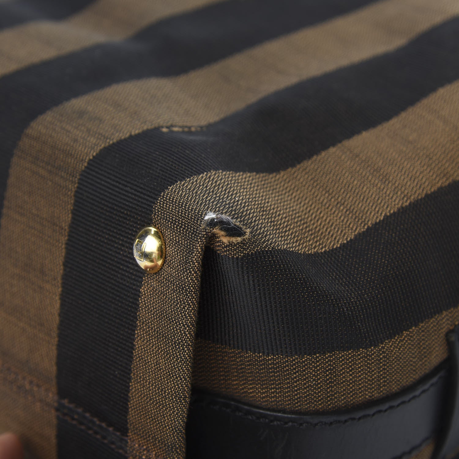 Fendi Pequin Cuoio Vegetale Shoulder Tote Tobacco Black Cuoio 12 of 13