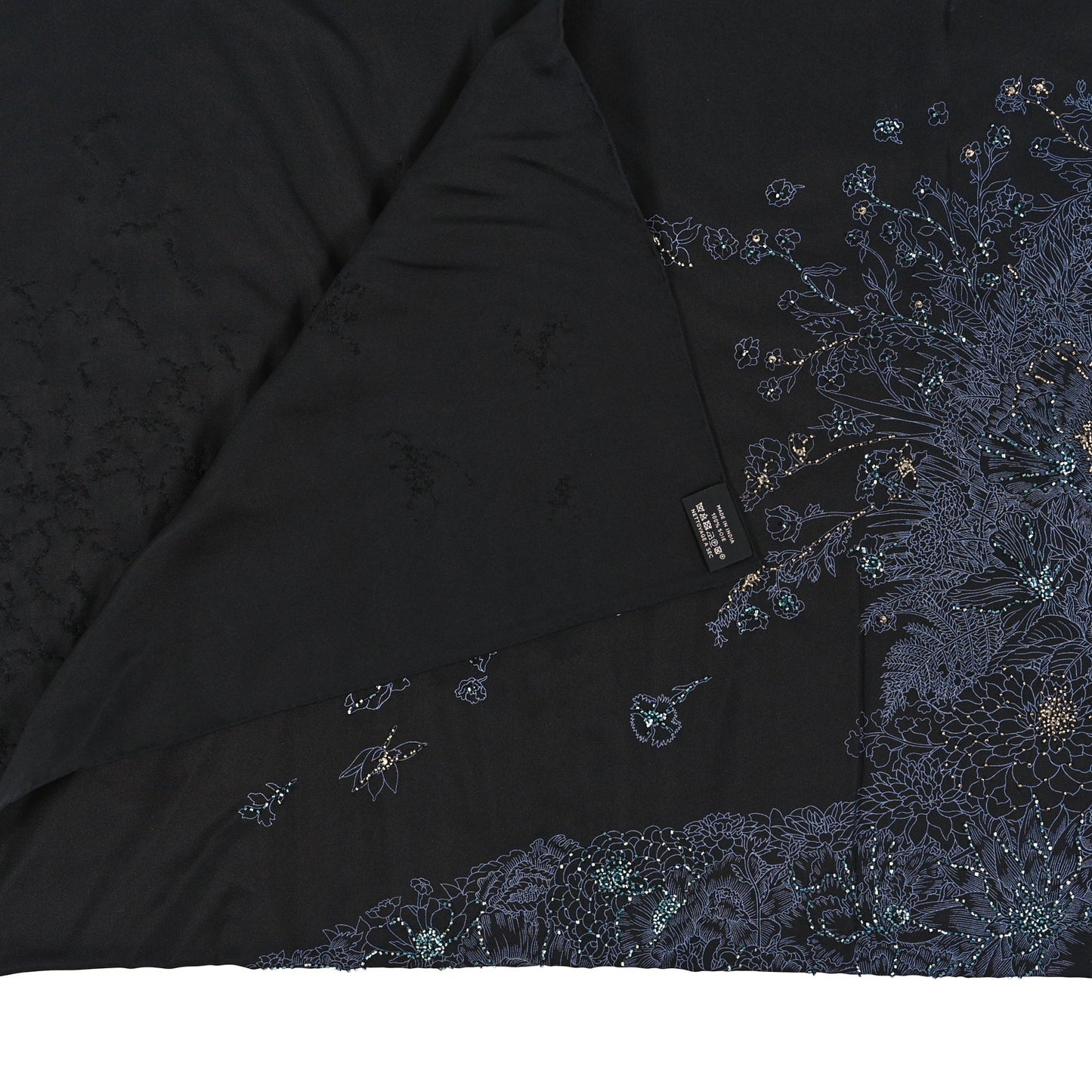 Silk Embroidered Robe Legere Scarf 90 Black Bleu