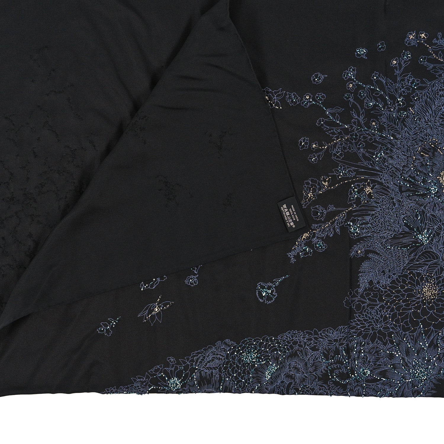 Hermes Silk Embroidered Robe Legere Scarf 90 Black Bleu 3 of 4