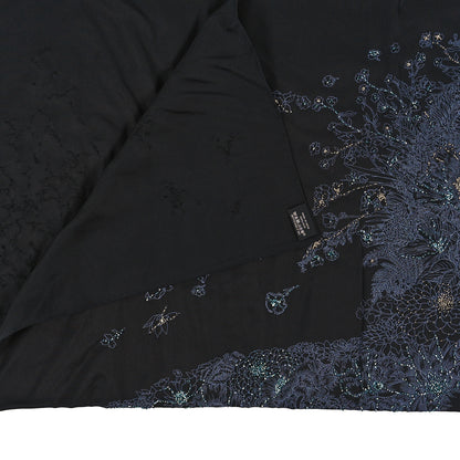 Hermes Silk Embroidered Robe Legere Scarf 90 Black Bleu 3 of 4