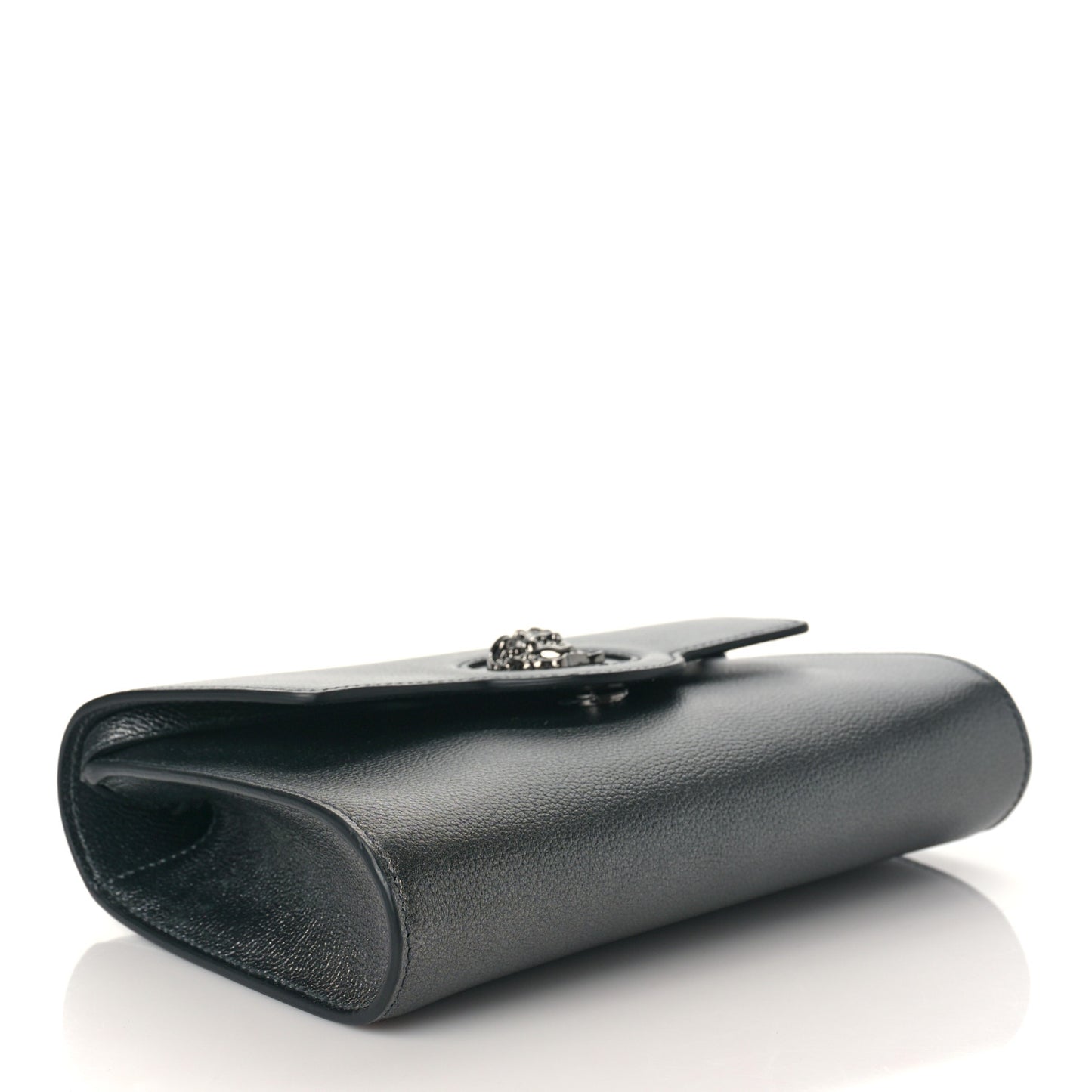 Metallic Grained Calfskin La Medusa Wallet On Strap Gunmetal