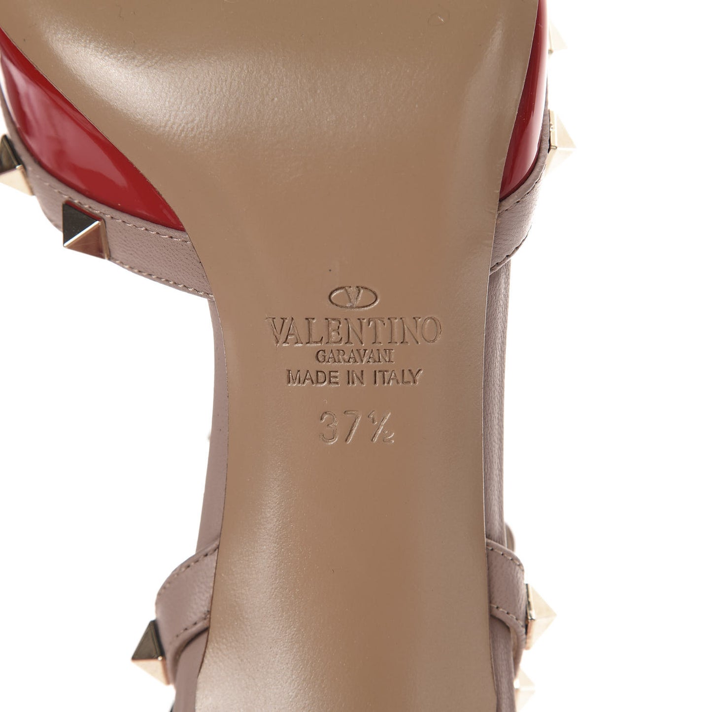 Patent Nappa Rockstud Ankle Strap 65mm Pumps 37.5 Rosso Valentino Poudre