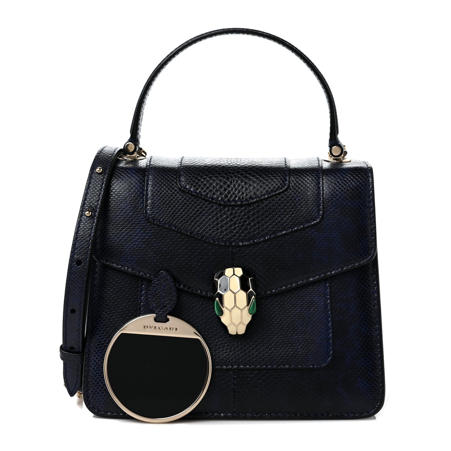 Shiny Karung Serpenti Forever Top Handle Dark Blue