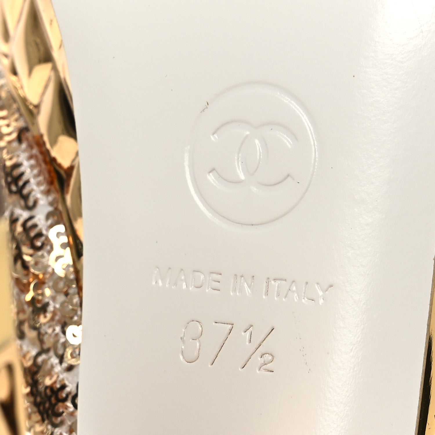 Chanel Metallic Sequin Peep Toe Pumps 37.5 Light Gold White 8 of 14
