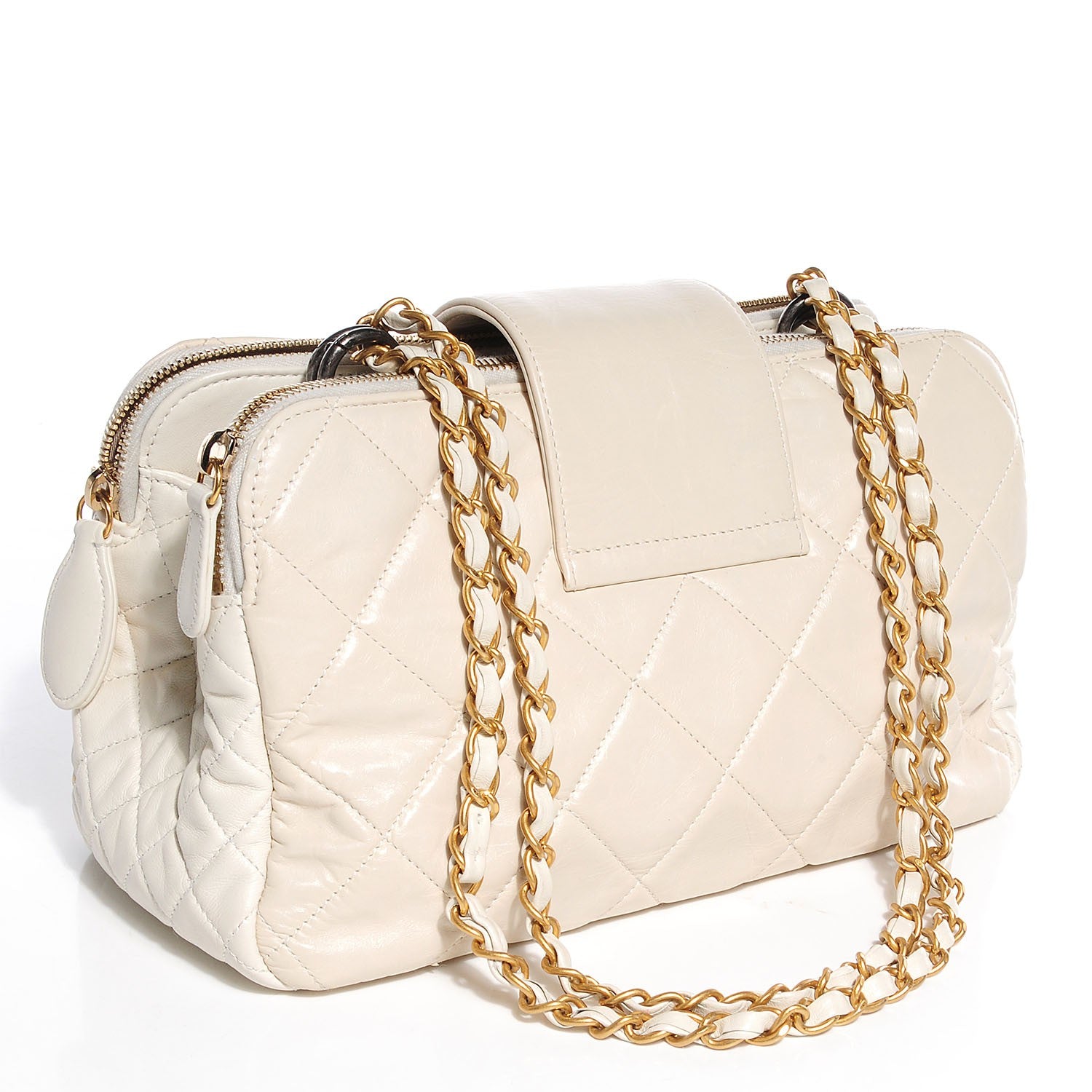 Chanel Glazed Calfskin Mademoiselle Zip Shopping Tote White 3 of 8