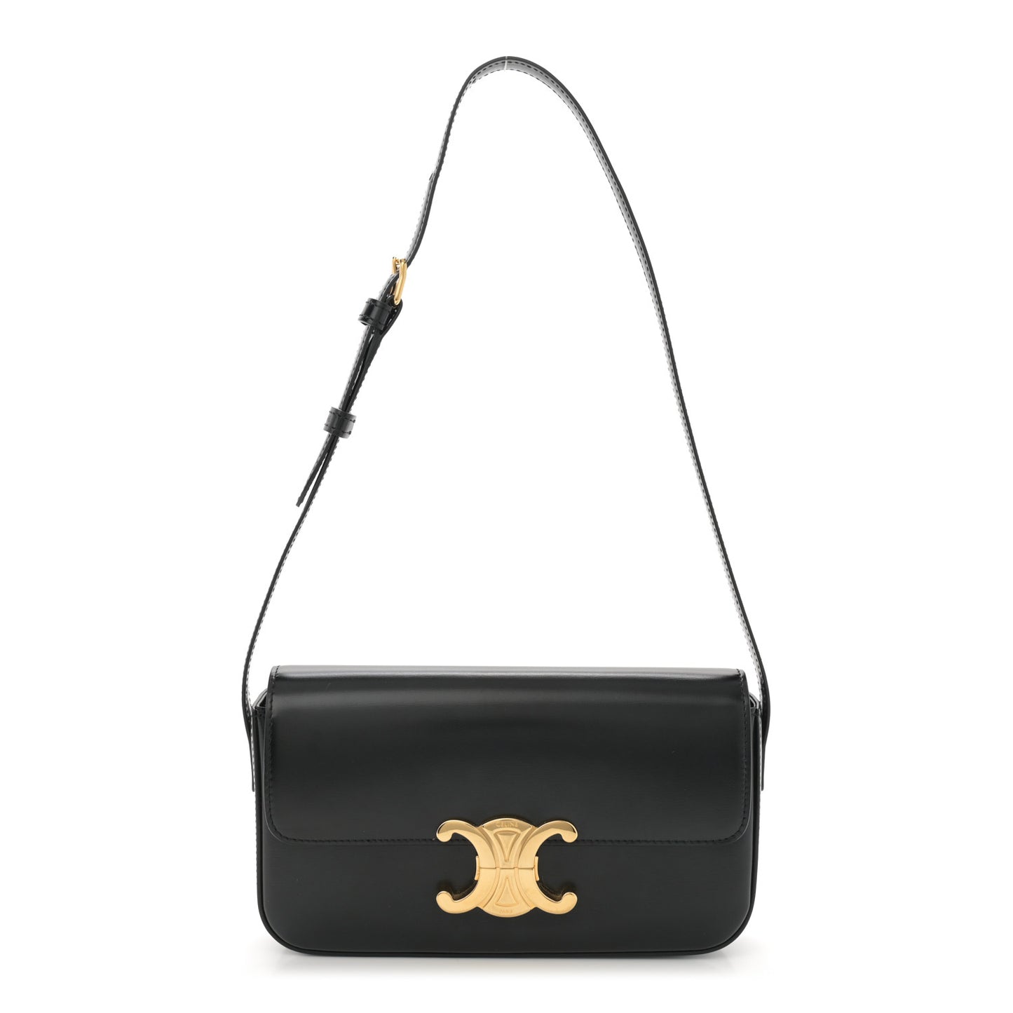 Shiny Calfskin Triomphe Shoulder Bag Black