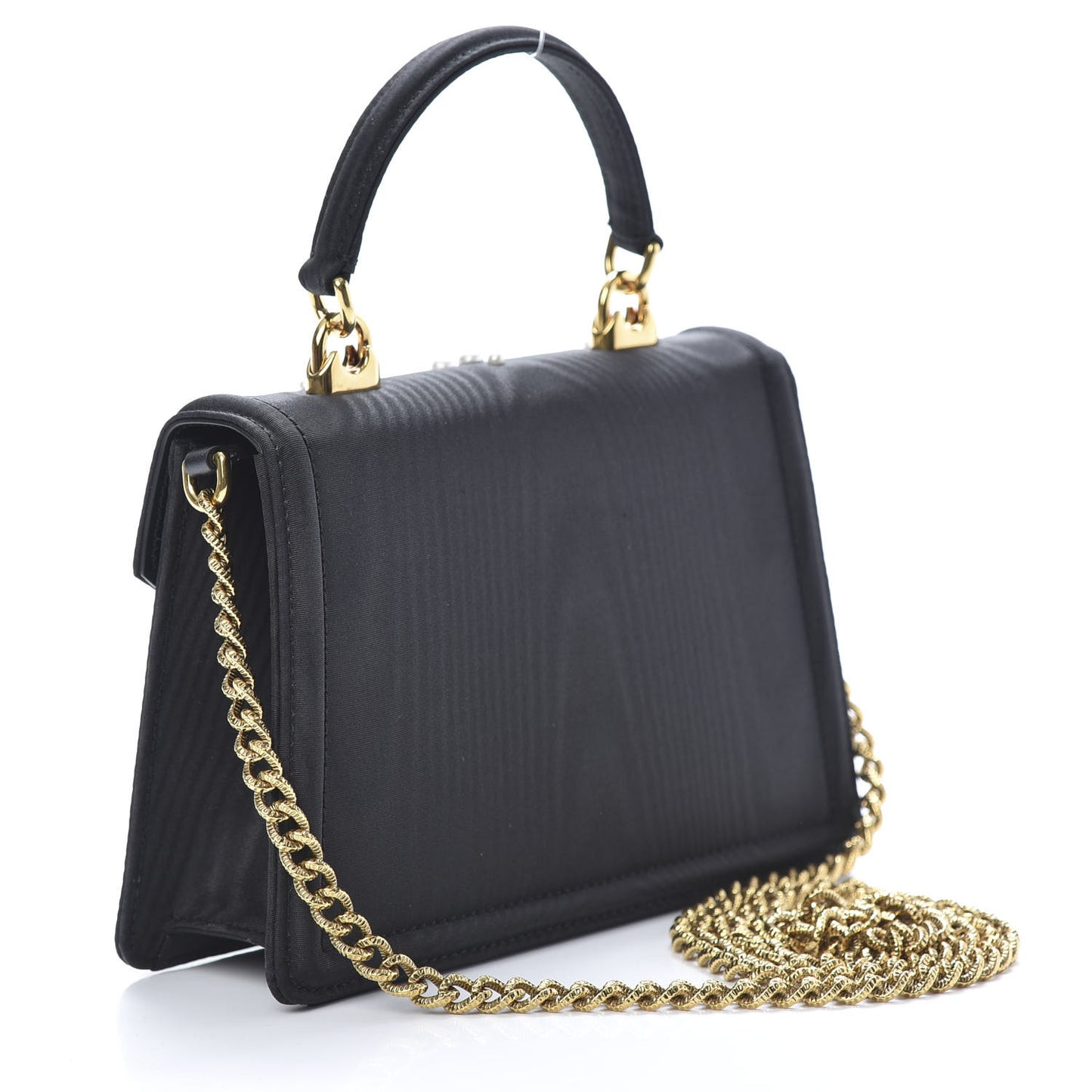 Moire Pearl Embellished Small Devotion Top Handle Bag Black