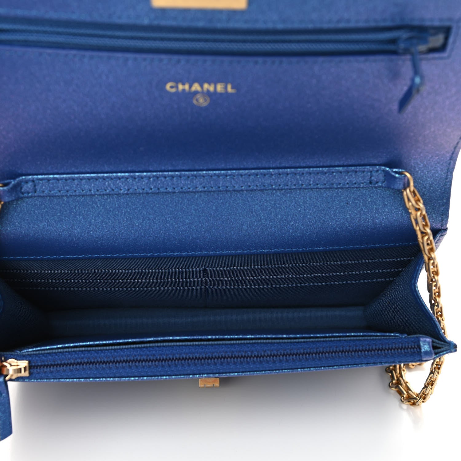 Chanel Metallic Aged Calfskin Quilted 2.55 Reissue Wallet on Chain WOC Blue 5 of 11