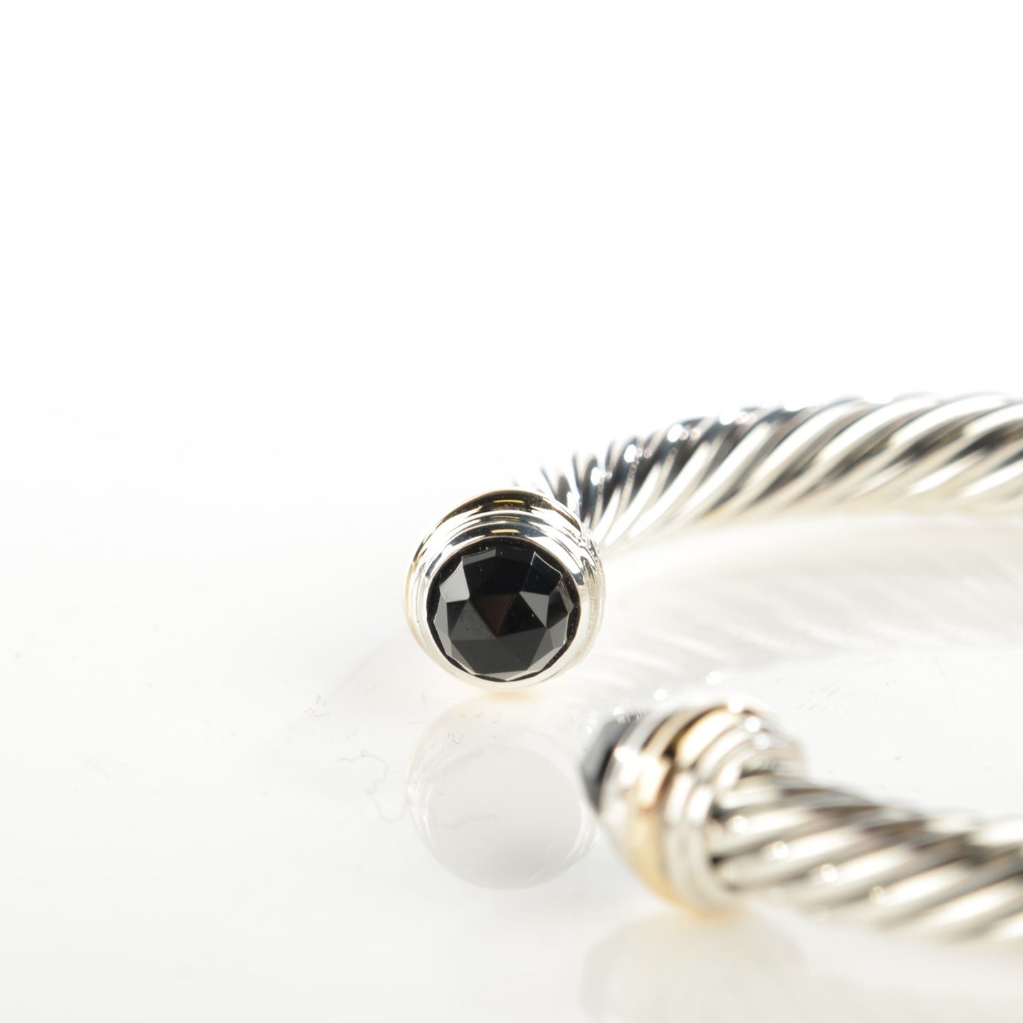 Sterling Silver 18K Yellow Gold Black Onyx 7mm Cable Classics Bracelet