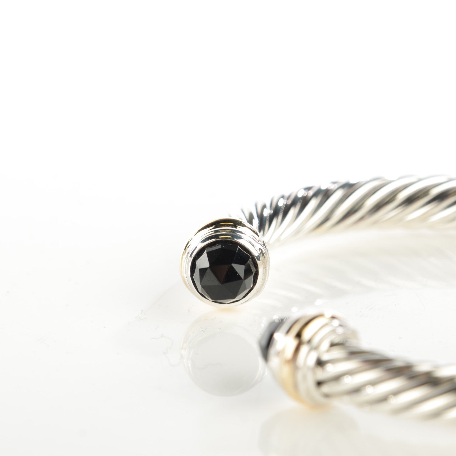 David Yurman Sterling Silver 18K Yellow Gold Black Onyx 7mm Cable Classics Bracelet 6 of 7