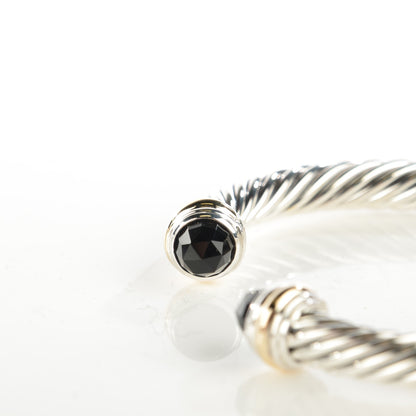David Yurman Sterling Silver 18K Yellow Gold Black Onyx 7mm Cable Classics Bracelet 6 of 7