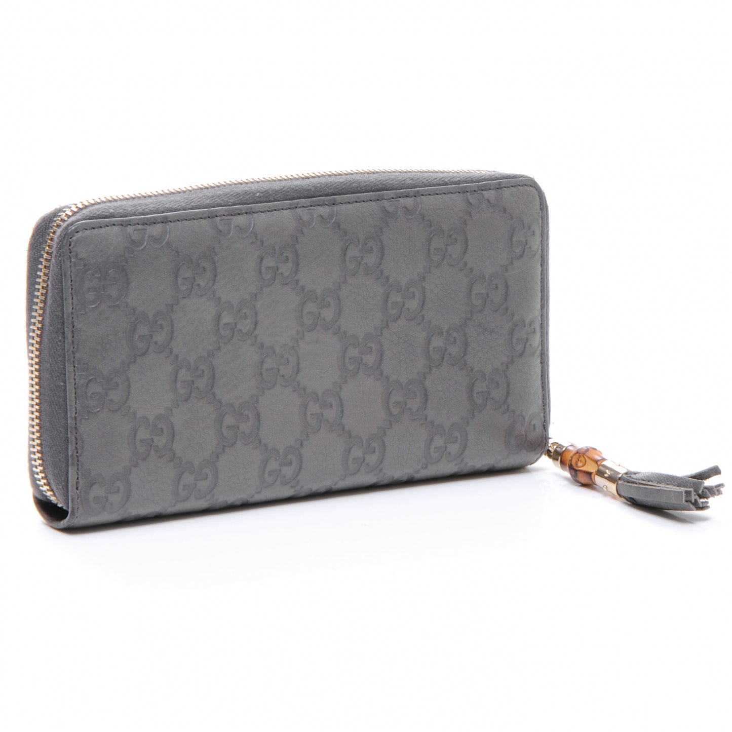 Guccissima Bamboo Tassel Zip Around Wallet Grey